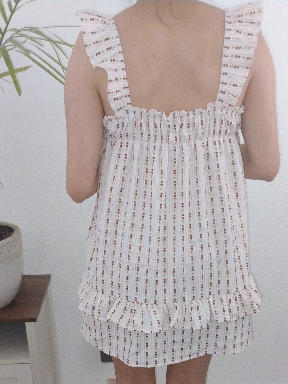 Sleeveless Cream Floral Stripe Summer Dress with Burgundy Accents - Picture 3 of 4